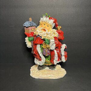 Vintage 1990s Resin Decorative Christmas Holiday Santa Claus w/ Cardinal Figure